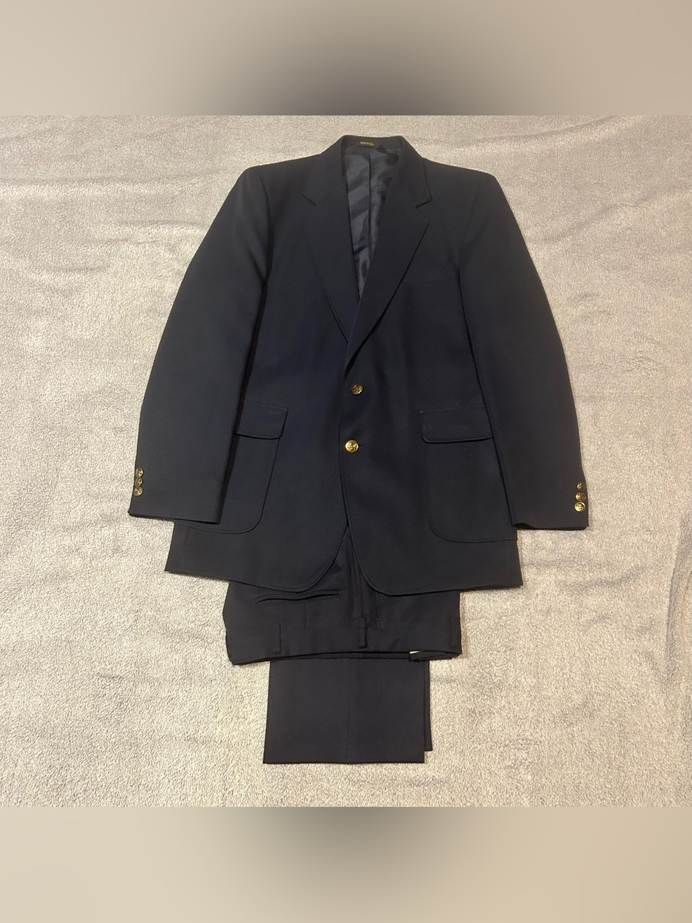 VTG Haggar Polyester 2pc Suit Mens 40L Pants 34x33 Blue Gold Buttons Disco